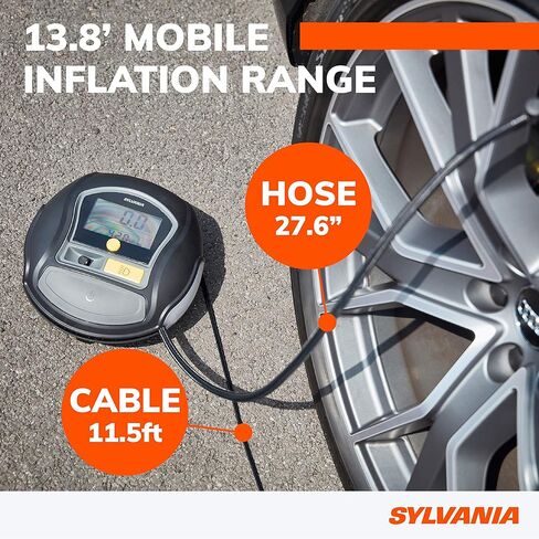 Sylvania Rapid Portable Tire Inflator - Fast Portable Air Compressor - For Cars Tires, Bikes & More - Digital Dial on Car Tire Inflator - 3 Piece Adapter Set in Saudi Arabia
