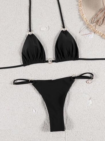 Women Bikini Set Two Piece Swimsuit Sexy Thong Bathing Suit Halter Triangle Tops Cheeky Bikini in Saudi Arabia