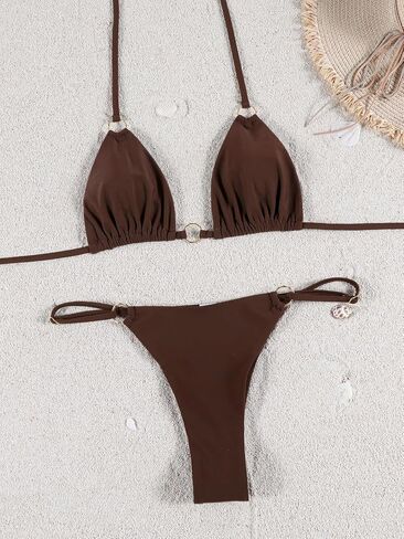Women Bikini Set Two Piece Swimsuit Sexy Thong Bathing Suit Halter Triangle Tops Cheeky Bikini in Saudi Arabia