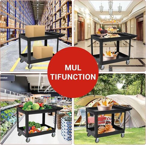 Utility Service Cart 2 Shelf 500 Lbs Utility Cart On Wheels, Heavy Duty Rolling Tool Cart, 2 Tier Rolling Cart for Warehouse, Garage, Cleaning, Jobsite, Manufacturing, Maintenance, 45"×25" in Kuwait