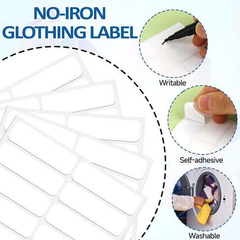 100 قطعة من ملصقات الملابس بدون حديد مقاومة للماء ذاتية اللصق من القماش لملصقات غسيل الملابس مع قطعتين من قلم التحديد الأسود للبالغين والمخيم والمنزل والرعاية النهارية ومنزل التمريض 1.75 × 0.59 بوصة in Kuwait