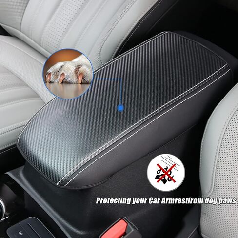غطاء مسند ذراع لوحدة التحكم المركزية للسيارة Ford Bronco Sport 2021 2022 2023/Ford Escape 2020-2023 ملحقات جلدية مضادة للخدش غطاء مسند ذراع مركزي واقي وسادة تزيين-ألياف الكربون + أسود in Kuwait
