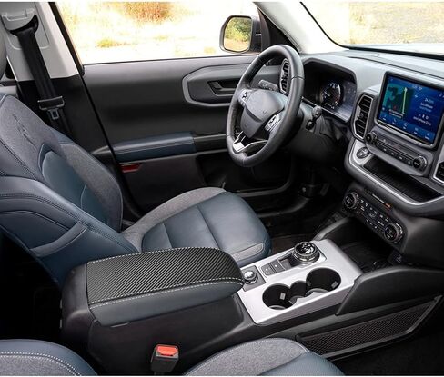 غطاء مسند ذراع لوحدة التحكم المركزية للسيارة Ford Bronco Sport 2021 2022 2023/Ford Escape 2020-2023 ملحقات جلدية مضادة للخدش غطاء مسند ذراع مركزي واقي وسادة تزيين-ألياف الكربون + أسود in Kuwait
