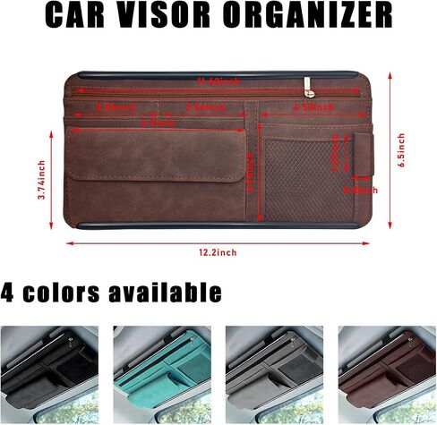 Car Sun Visor Organizer, Soft Leather Surface Eyeglasses Note Card Holder Car Storage Bag, Scratch-Resistant Waterproof Auto Sunshade Organizer Bag, Car Accessories (Brown) in Saudi Arabia