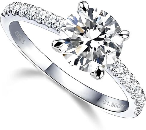 1CT/1.5CT/2CT Moissanite Engagement Rings for Women Size 5-10 Round D Color VVS1 Clarity Created Diamond and 925 Sterling Silver with 18K White Gold Vermeil in Saudi Arabia