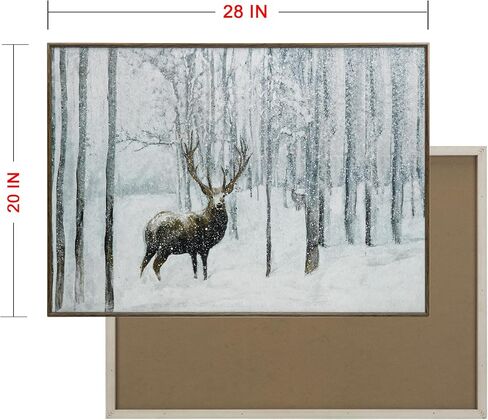 ArtbyHannah 20x28 بوصة عيد الميلاد قماش جدار الفن، مؤطرة ديكور جدار عيد الميلاد، جدار الفن الشتوي مع الغزلان في الغابة الثلجية، ديكور عيد الميلاد الرنة لتزيين جدار عيد الميلاد in Kuwait