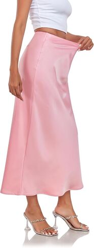 Women's Silk Satin Maxi Skirt High Waist Elastic A Line Fishtail Elegant Work Elastic Long Skirts in Saudi Arabia