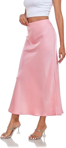 Women's Silk Satin Maxi Skirt High Waist Elastic A Line Fishtail Elegant Work Elastic Long Skirts in Saudi Arabia