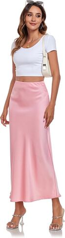 Women's Silk Satin Maxi Skirt High Waist Elastic A Line Fishtail Elegant Work Elastic Long Skirts in Saudi Arabia