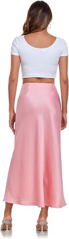 Women's Silk Satin Maxi Skirt High Waist Elastic A Line Fishtail Elegant Work Elastic Long Skirts in Saudi Arabia