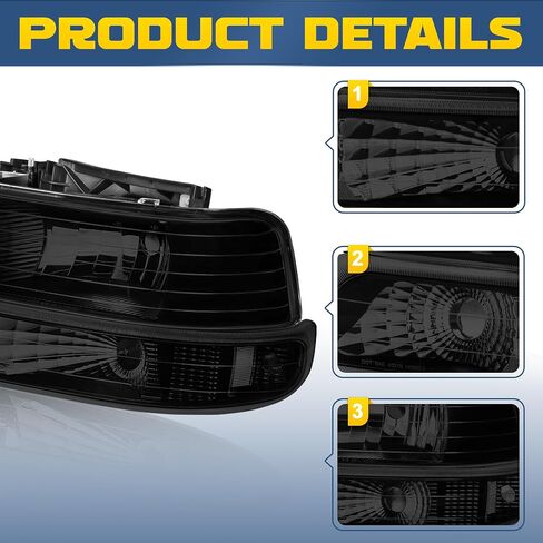 Headlight Assembly Compatible for 1999-2002 Chevy Silverado 1500 2500 | 2000-2006 Chevy Suburban 1500 2500 Tahoe Headlamp w/Black Housing/Smoked Lens/Transparent Reflector in Saudi Arabia