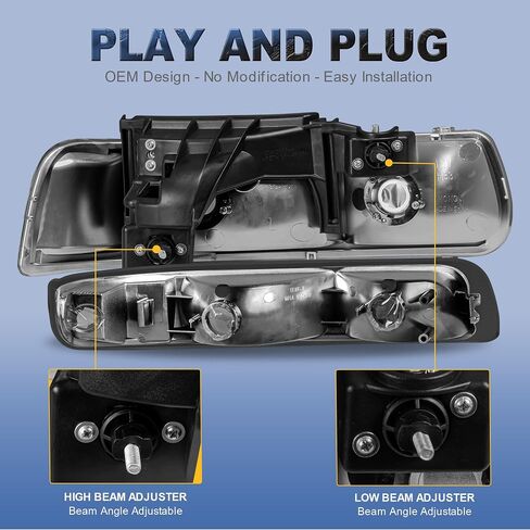 Headlight Assembly Compatible for 1999-2002 Chevy Silverado 1500 2500 | 2000-2006 Chevy Suburban 1500 2500 Tahoe Headlamp w/Black Housing/Smoked Lens/Transparent Reflector in Saudi Arabia