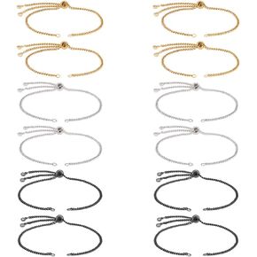 UNICRAFTALE 12Pcs 3 Colors 26cm Stainless Steel Slider Bracelets Adjustable Slider Bracelet with Rhinestones Ends Golden Black Bracelet Curb Chains for DIY Jewelry Making Bracelets for Women