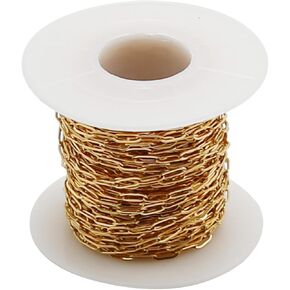 DIY 10M 32.8 Feet Gold Chain Roll Chains Stainless Steel Cable Chain Necklace Chains with Jump Rings Lobster Clasps for Women Adults Jewelry Making Kits Necklaces Bracelets Craft (Golden)