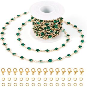 Pandahall 16.4 Feet Crystal Rhinestone Chains Platinum Plated Handmade Brass Chains Colorful Glass Flat Round Link Chains for Bracelet Necklace Jewelry Making