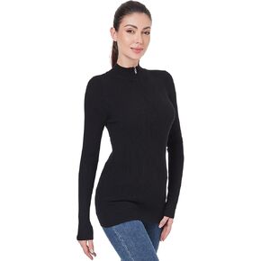 AmélieBoutik Women 1/4 Zip Long Sleeve Collared Ribbed Pullover Knit Sweater Tops