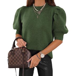 Women's Puff Short Sleeve Sweaters 2024 Fashion Spring Tops Casual Pullover Shirts