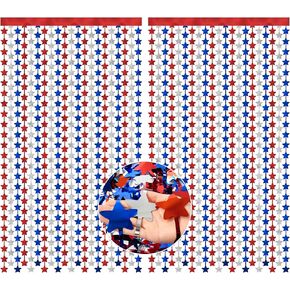 HOOSUN Patriotic Decorations Backdrop,2 Pack Red White and Blue Party Photo Backdrop Patriotic Tinsel Foil Fringe Curtains,Red White and Blue Streamers Tinsel Backdrop Decor for Home,Front Door