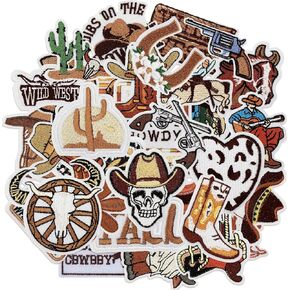 Thiccywoov 40 Pcs Trucker Hat Patches Iron on Patches Bulk Western Cowboy Patches Brown Patches Sew on Applique Patches for Clothing Preppy Embroidered Patches for Jackets Backpacks DIY Accessories