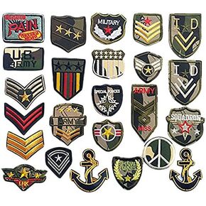 Libiline 24pcs Soldier Badges Kid Embroidered Patch Sew On/Iron On Patch Applique Clothes Dress Plant Hat Jeans Sewing Flowers Applique DIY Accessory (Soldier Badges)