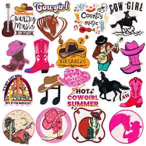 Jongdari Western Cowgirl Iron on Patches, 20pcs Sew on Iron-on Applique Trucker Hat Country Embroidery Patches for Hats Backpacks Clothes - Cowgirl