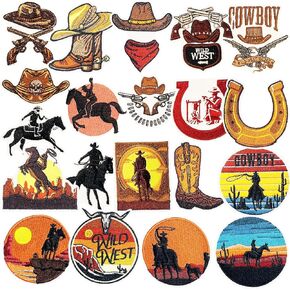 Jongdari Western Cowgirl Iron on Patches, 20pcs Sew on Iron-on Applique Trucker Hat Country Embroidery Patches for Hats Backpacks Clothes - Cowgirl