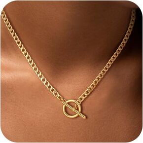 Layered Toggle Clasp Necklaces for Women - 14K Gold Plated Dainty Fashion Paperclip Necklace Rope Chain Trendy Cuban Link Chunky Chain Choker Jewelry Gift