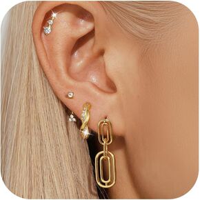 Angelady 14K Gold Plated Stud Hoop Earrings Set for Women, 4 Pairs Hoop Huggie Earrings Stacks, Cute Butterfly Earrings Jewelry for Her/Women