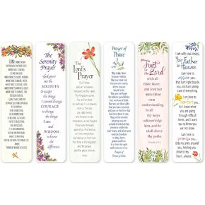 Prayer Christian Bookmarks 24 Pack of 6 Beautiful Floral Designs - Serenity Prayer, The Lord's Prayer, Prayer of Peace, Prayer of Francis of Assisi - Gift for Women, Men, Girls, Teens, Sunday School