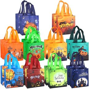 PARSUP 20PCS Halloween Trick or Treat Bags,Halloween Tote Bags with Handles, Gift Bags, Multifunctional Non-Woven Halloween Bags for Gifts Wrapping, Halloween Party Supplies, 7.9"×7.9"×3.15"