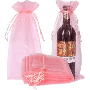 HRX Package 30pcs White Organza Wine Bags, Sheer Mesh Wine Gift Pouches Bottle Covers Dresses Drawstring for Christmas