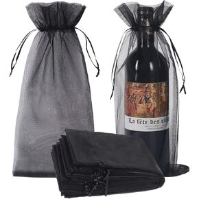 HRX Package 30pcs White Organza Wine Bags, Sheer Mesh Wine Gift Pouches Bottle Covers Dresses Drawstring for Christmas