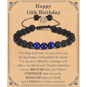 13 Year Old Boy Birthday Gift Ideas, Adjustable Natural Stone Bracelet 13th Birthday Decorations Thirteen Birthday Gifts ideas for Son Brother Grandson Nephew