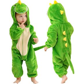 MICHLEY Infant Toddler Halloween Cosplay Costume Unisex Baby Hooded Romper Animal Outfit Jumpsuit 30-36 Months, Green Dinosaur