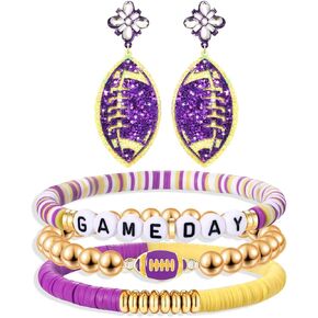 YAHPERN Game Day Bracelets for Women Beaded Football Bracelets Stackable Ball Bead Heishi Stretch Bracelets Game Day Outfits Accessories Sport Team Spirit Bracelets Football Jewelry Party Gifts