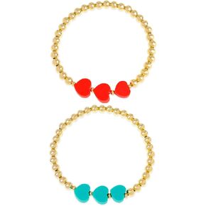Gold Beaded Stretch Stack Bracelets Set for Women, Trendy Stackable Agate Gemstone Bead Elastic Friendship Bracelet Summer Fashion Jewelry Couple Gift