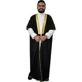 Black Cloak Bisht Abaya Arabian Men Saudi Eid Gulf Bedouin Islamic Islam Costumes Wedding Arab Dress Thobe Kaftan Caftan Mens Thoub Galabeya Jilbab Men's Muslim Costume Robe Jacket Clothing