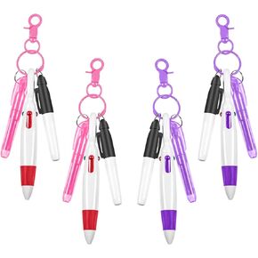 Mini Highlighter Nurse Pen Pack Set with Nurse Pens for Badge Include Pink and Purple Tip Highlighter 4 Permanent Marker Pen and 4 Retractable Ball Pen with 4 Nursing Keychain Clip