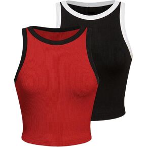 SweatyRocks Women's 2 Piece Colorblock Sleeveless Crewneck Camisoles Top Slim Fit Crop Cami Tops