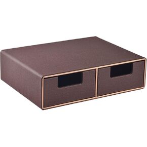 Linen Leather Desk Organizer with Drawers－Mini Desktop Drawer Organizer Stackable－Multifunctional Tabletop Organization Storage Box for Office Supplies Home Vanity Toiletries (Beige, 2-drawers)
