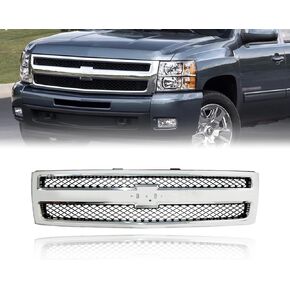 Front bumper Grille Grill for 2007-2013 Chevy Silverado 1500 Hood Mesh Insert Grill (Chrome)