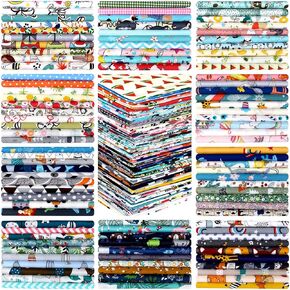 Oudain 100 Pcs Cotton Fabric Square Patchwork Craft Fabric Scraps Quilting Fat Bundles Flower Animals Cartoon for DIY Sewing Cloths (Cute, 10 Inch)