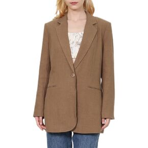 Amazhiyu Womens Ramie Notched Buttoned Blazer Jackets Long Sleeve Casual Office Coat