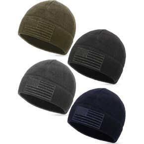 4 Pcs American Flag Beanie Winter Fleece Caps Tactical Military Beanie USA Hats Warm Army Skull Cap for Men Outdoor Activities