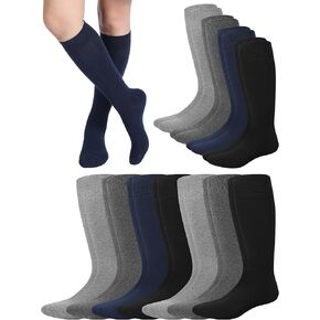Shihanee 12 Pairs Knee High Socks for Men Warm Thick Long Dress Socks Casual Socks Winter Over the Calf Socks for Men