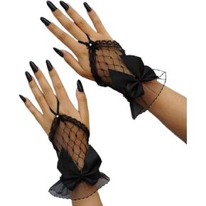Women's Bow Fingerless Lace Gloves Mesh Sheer Gothic Gloves for Tea Party