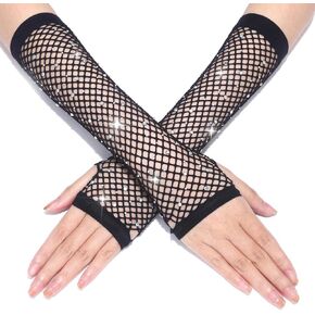 GORTIN Rhinestone Fishnet Gloves Sparkle Fingerless Long Gloves 80s Fishnet Gloves Halloween Opera Costume Glove for Women