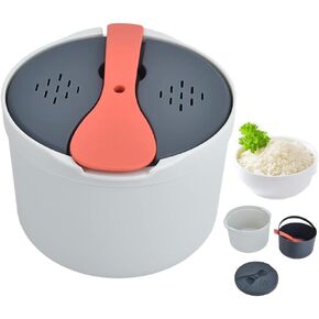 Microwave Rice Cooker Steamer, Microwave Pasta Cooker with Strainer, 2 L Microwave Cookware Set for Rice, Pasta, Vegetables, Quinoa, Oatmeal, Ramen Non stick, Dishwasher Safe, BPA Free
