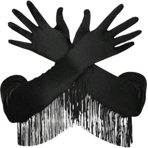 Fringe Stain Glove Fashion Long Satin Tassel Gloves Stretchy Opera Gloves Party Gloves for Women and Girls