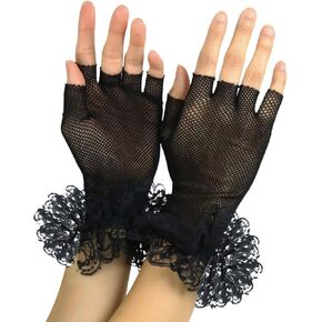 ToBeInStyle Women’s Whimsical Lace Ruffle Wrist Trim Fishnet Fingerless Gloves
